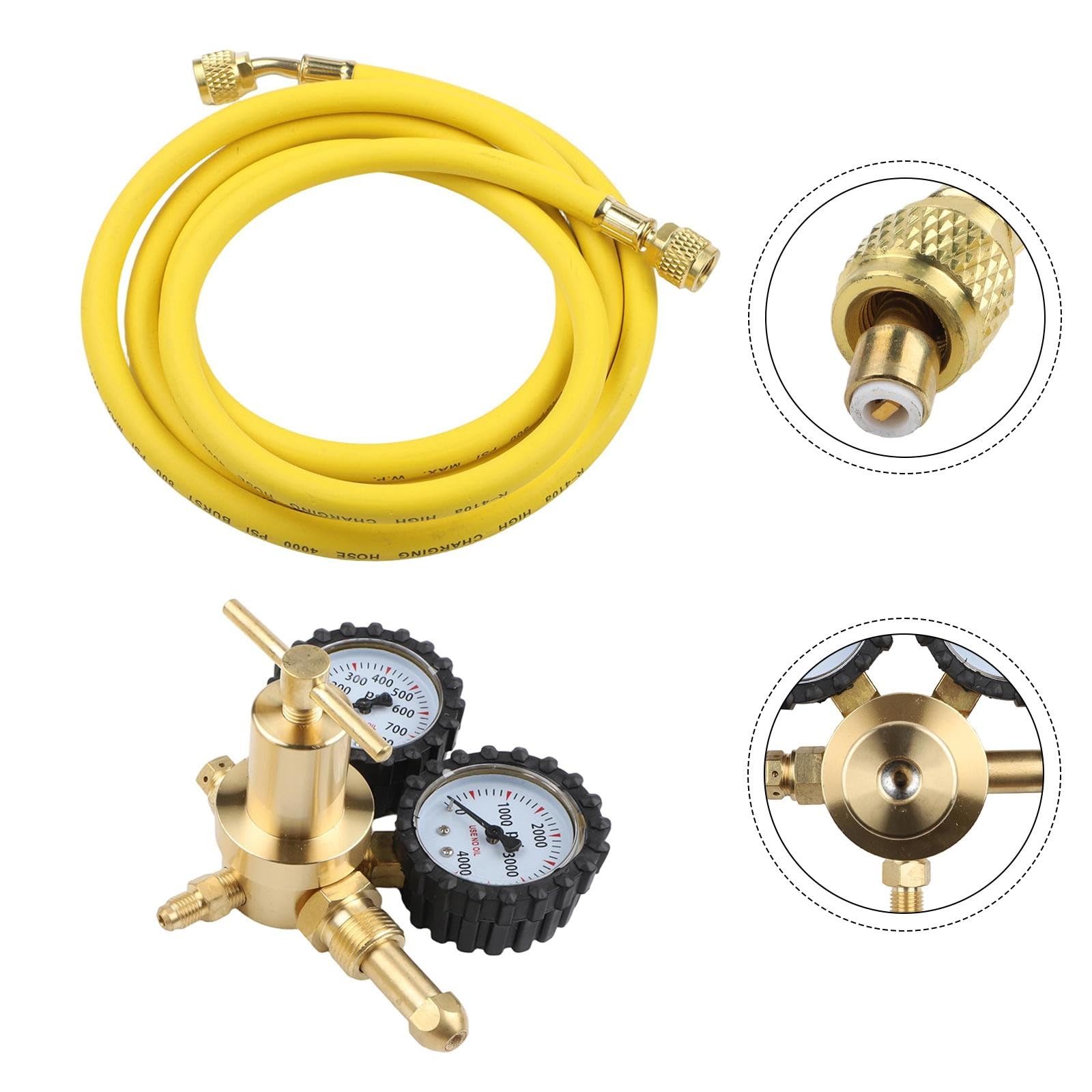 FACAIIO Regolatore di pressione industriale in ottone azoto per G5/8 CGA580, tubo da 2 m, ingresso 1-200 bar, uscita 1-60 bar, portata 25/h con manometro