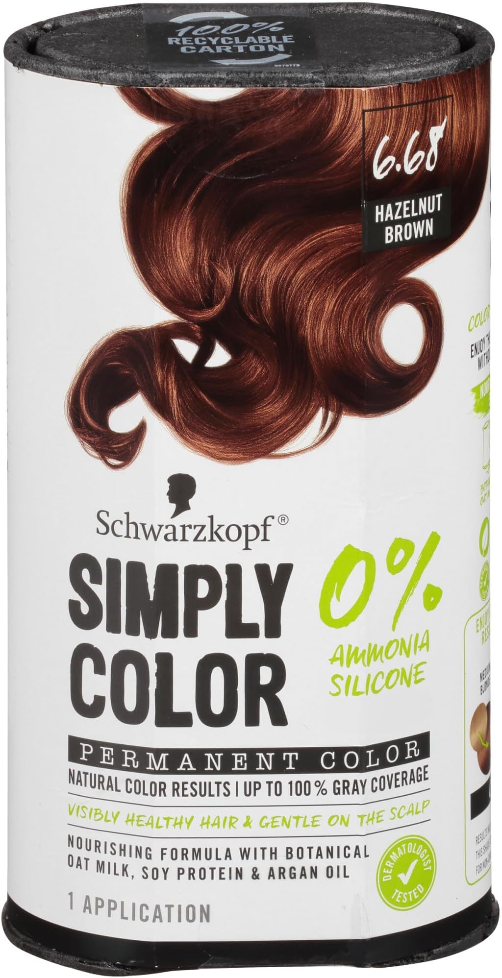 Schwarzkopf Simply Color Hair Color 6.68 Hazelnut Brown, 1 Application - Permanent Hair Dye for Healthy Looking Hair without Ammonia or Silicone, Dermatologist Tested, No PPD & PTD