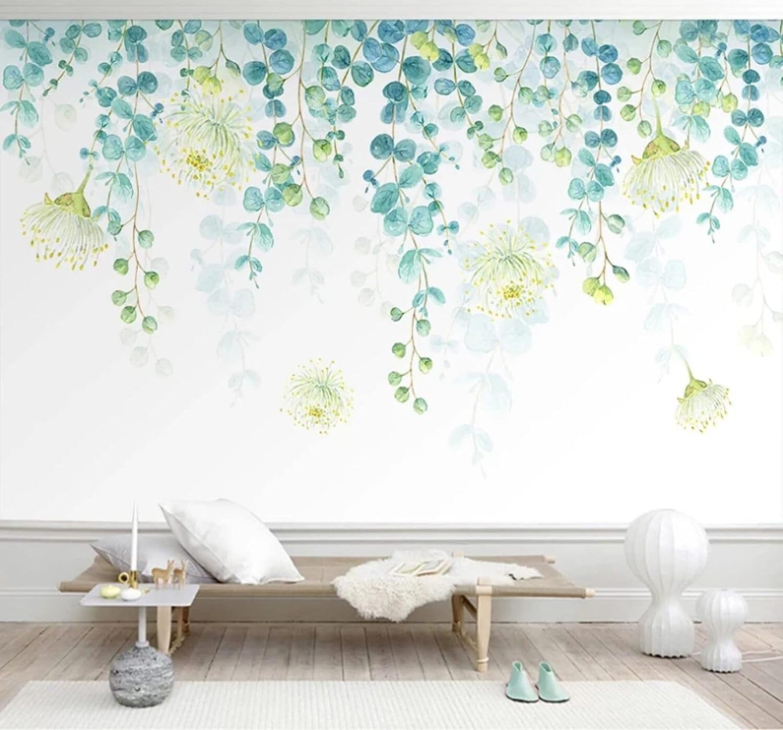 XLMING Minimalist Fresh Vibrant Watercolour Green Leaves 3D Wallpaper Luxury Home Dining Decor Paste Sofa Living Room The Wall for Bedroom Mural-400cm×280cm