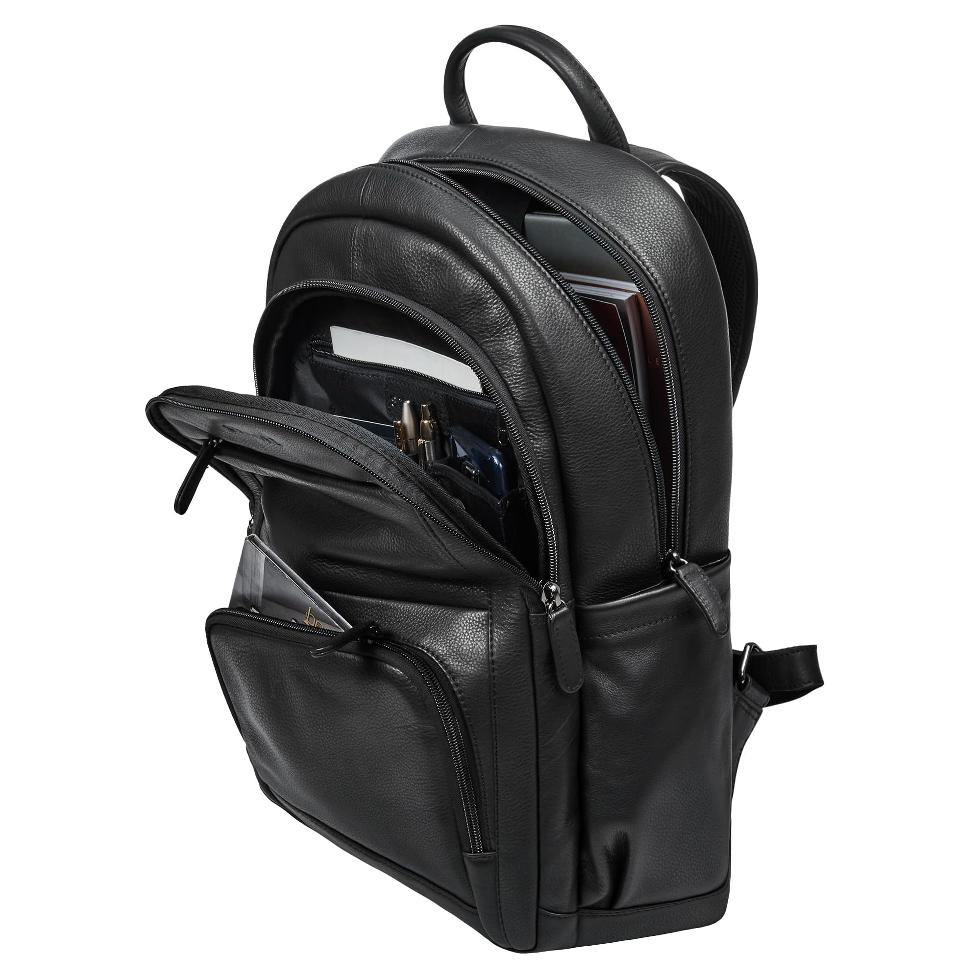 STILORD 'Ramiro' Grande Mochila Hombre Trabajo de Cuero Auténtico - Backpack Travel Robusta Muchos Compartimentos para Portátil de 15,6-16' con Sujeción para Trolley, Color:Negro