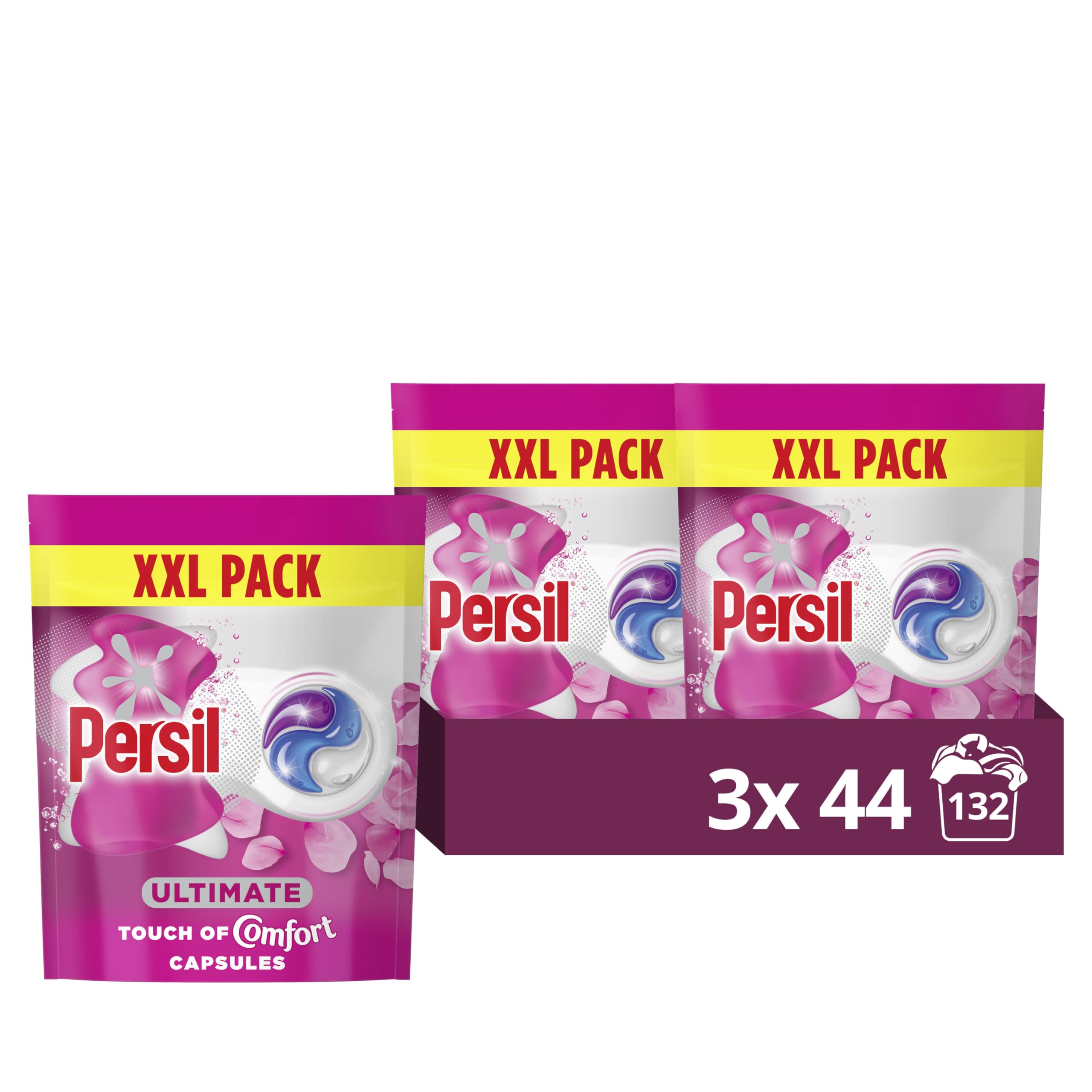 Persil Ultimate Touch of Comfort Washing Capsules laundry smelling fragrant and clean for longer for 14 days of our best uplifting fragrance 132 washes (3x 44)
