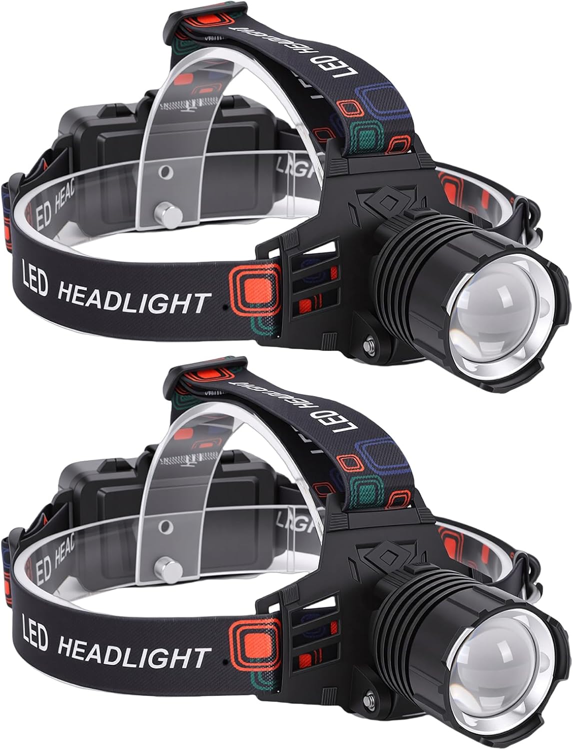 Keenso Rechargeable Headlamp, Aluminum Alloy Ultra Bright Headlight with 90 Degree Adjustable Beam and Type C USB Charging for Camping and Hiking (2PCS Headlamp + 8 Fixed Buckles Set)