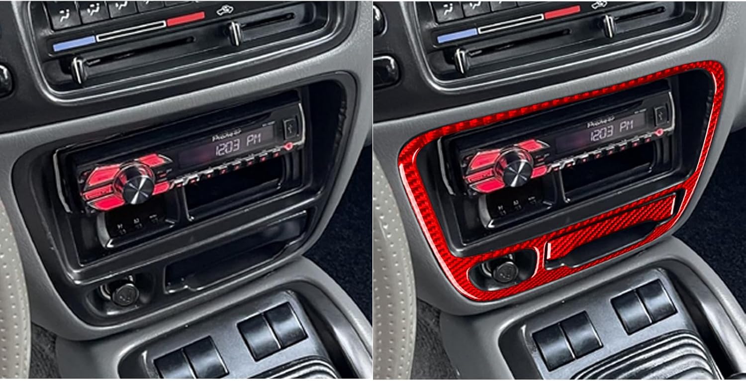 Real Carbon Fiber Interior Refurbishment Decoration Cover Sticker Trim Compatible with Tracker 1999-2004 / Vitara/XL-7 1999-2002 (Red Real Carbon Fiber, Media & Lighter Kit (2pc))