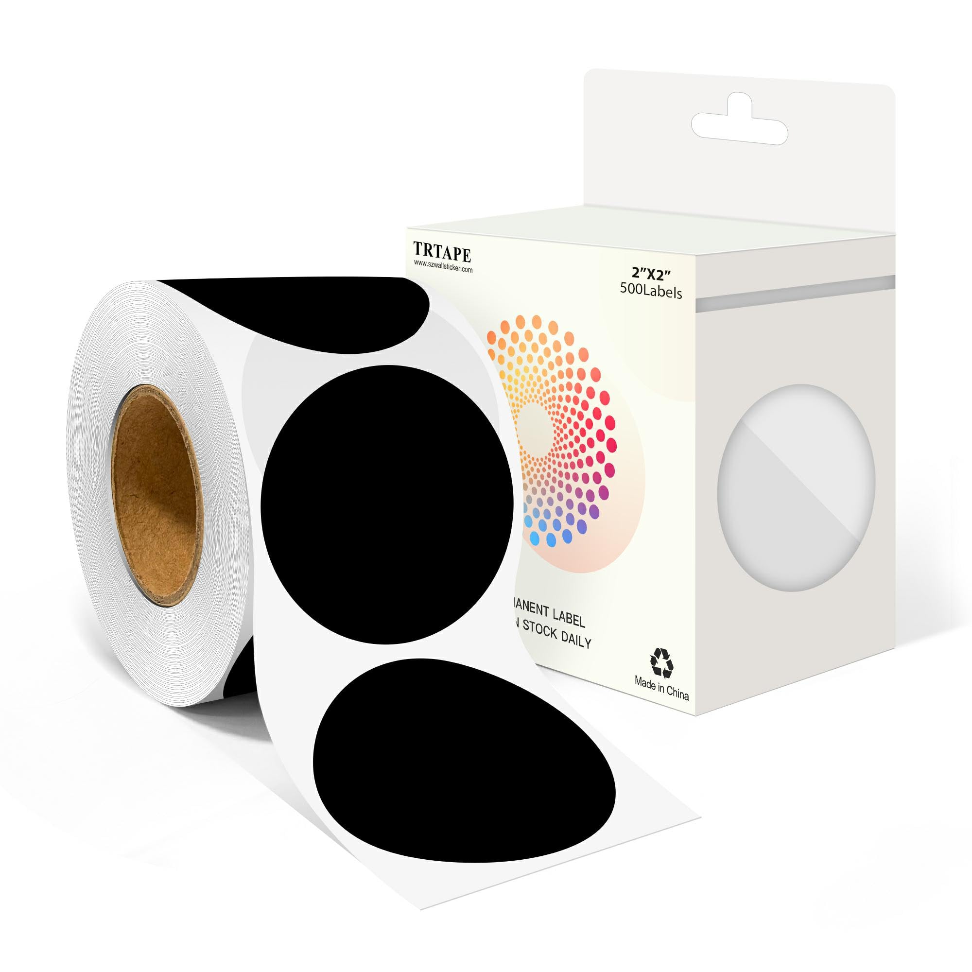 2 Inch Round Color Coding Labels (500 Count) - Black Dot Stickers Round Labels with Dispenser Box for Warehouse, Filing, Industrial, Office