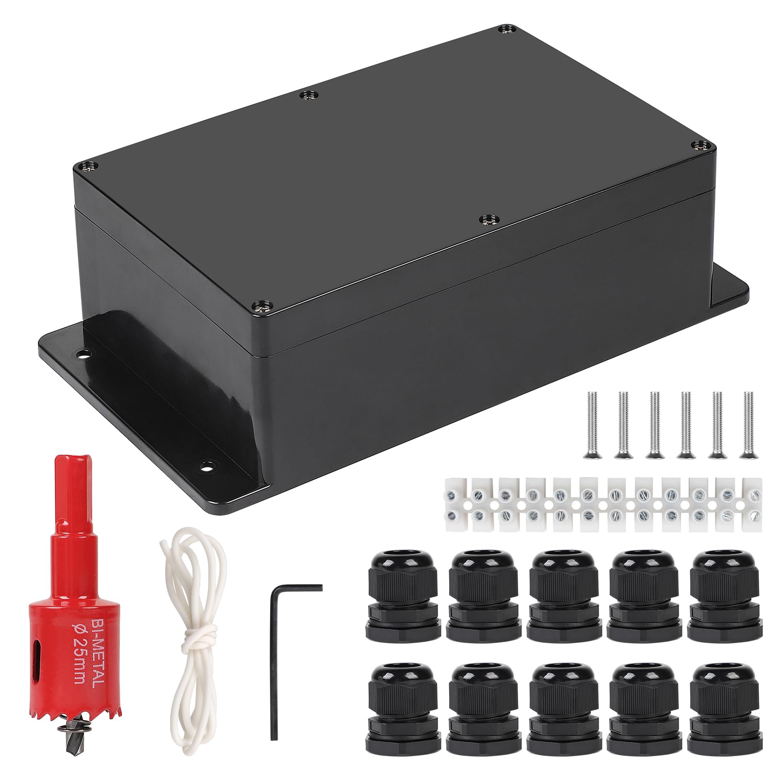 CPROSP Boîte de Dérivation Étanche Exterieur Noir, Boîte Carrée IP65, 230 x 150 x 85 mm, avec Passe Cable pour Ø6-12 mm avec Poignée de Retenue, avec Foret Métallique et Passe-Câbles