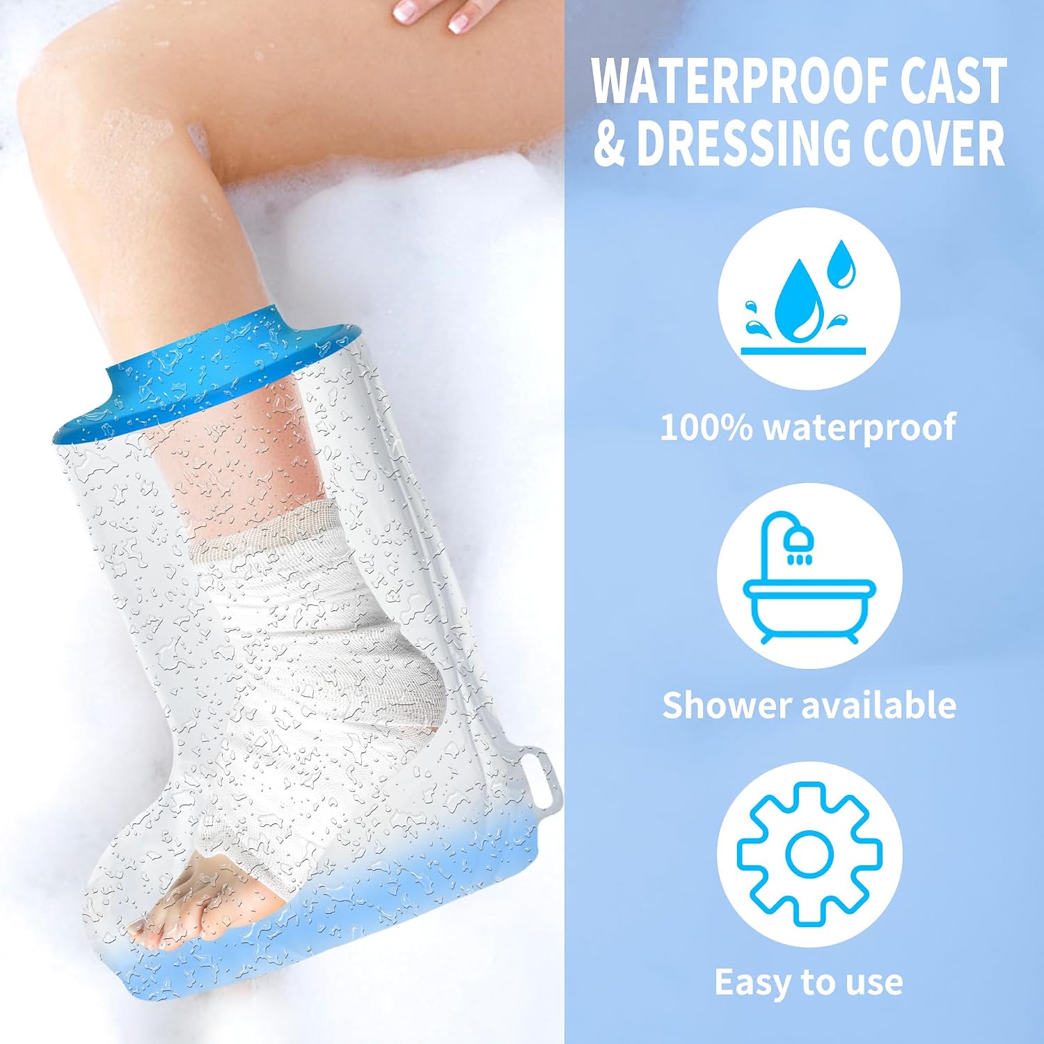 Waterproof Foot Cover for Shower Adult, Watertight Foot Shower Protector Post Surgery with Non-Slip Padding Bottom for Ankle/Toe Surgery, Broken Foot and Wound