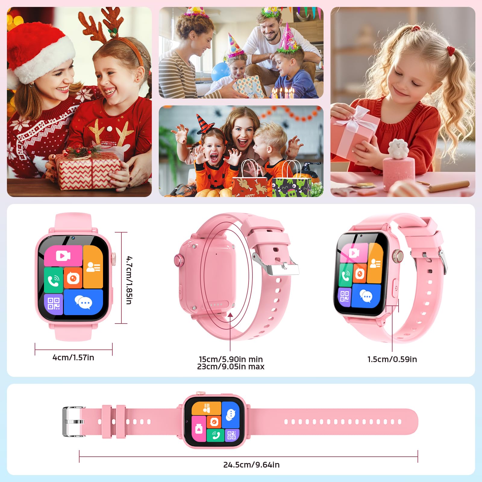 PTHTECHUS Smartwatch Kinder GPS und Telefon, 4G Uhr Kinder Smartwatch | Videoanruf, Voice Chat, Schulmodus WiFi SOS Spiele Wecker, Schrittzähler, Kinderuhr für Mädchen Jungen 4-12 Jahren, Rosa