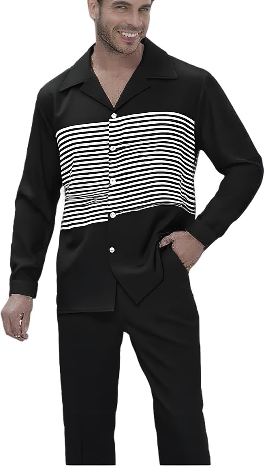 Men's Casual 2 Piece Dress Shirts Pants Suits Long Sleeve Leisure Shirts Pants Sets S-5XL