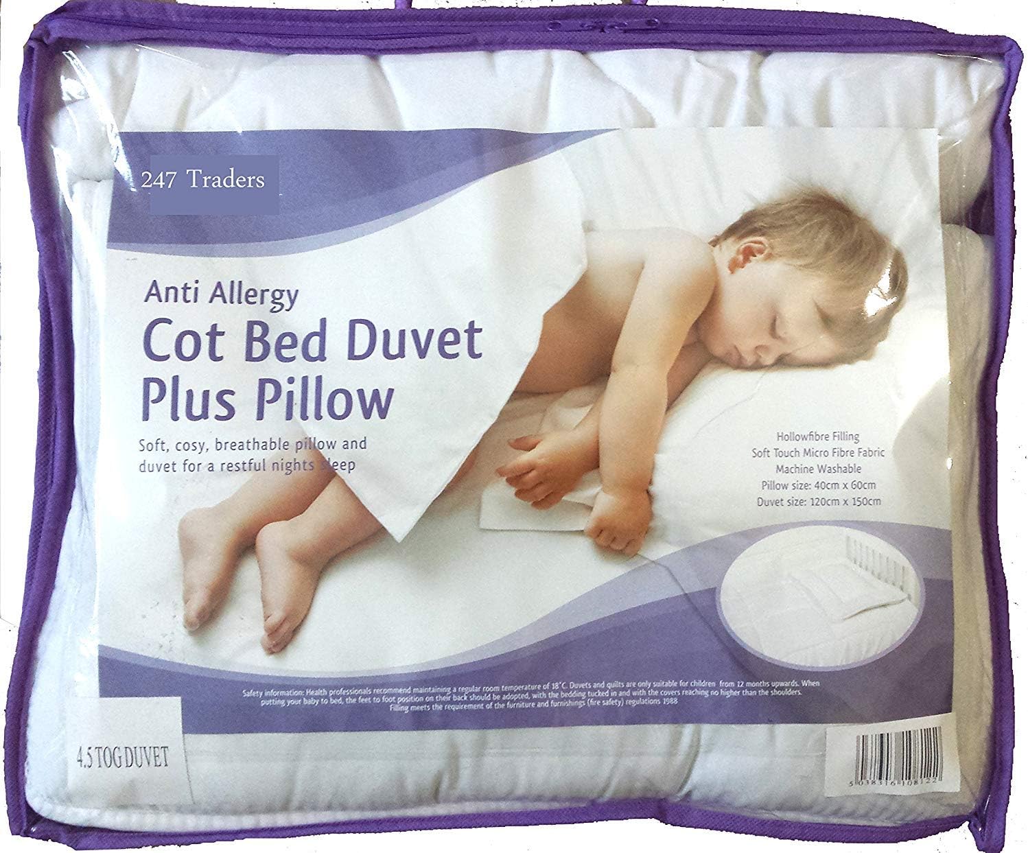 AntiAllergy Cot Bed Duvet with Pillow ,For Cot Bed 4.5, 7.5 & 9 Tog
