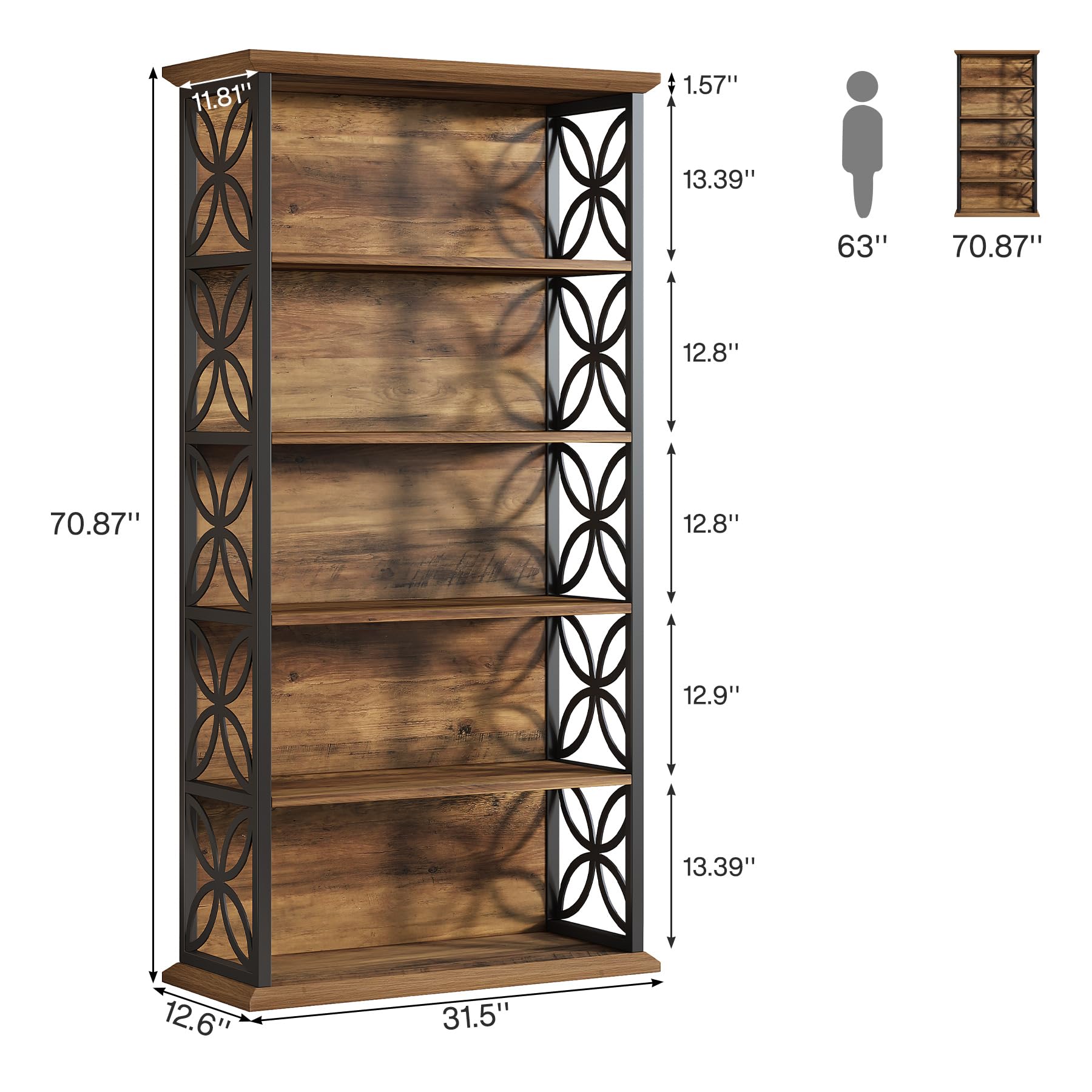 Tribesigns Libreria alta a 6 ripiani, 180,3 cm, libreria industriale con struttura in metallo, ripiani aperti indipendenti per casa, ufficio, soggiorno, camera da letto