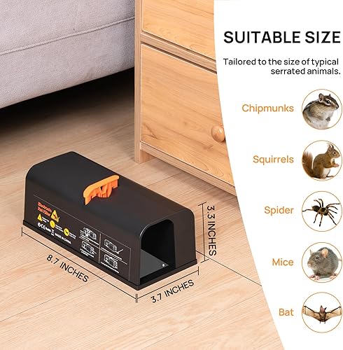 Miniatura 6 de Trampa eléctrica para ratas, nuevas trampas para ratones para interiores con puerta de elevación automática, potente voltaje mata ratas y ratones,