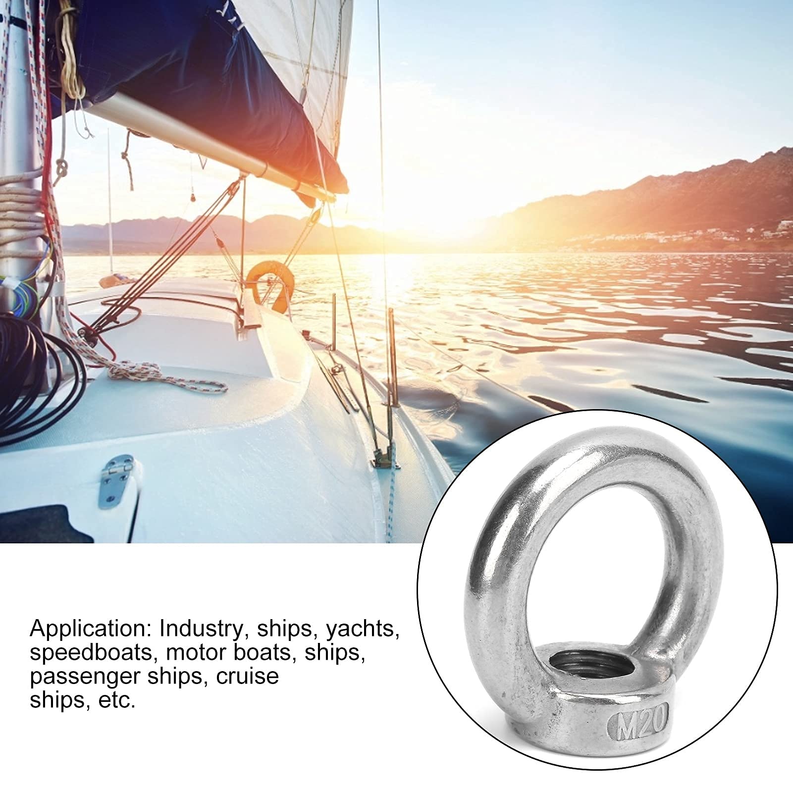 Tuercas de ojo, 2 piezas Anillo de elevación de acero inoxidable Tuercas roscadas hembra Tuerca de bucle Tuerca de tornillo de ojo Forma de Anillo Hembra Sujetador para yates barcos a motor barcos