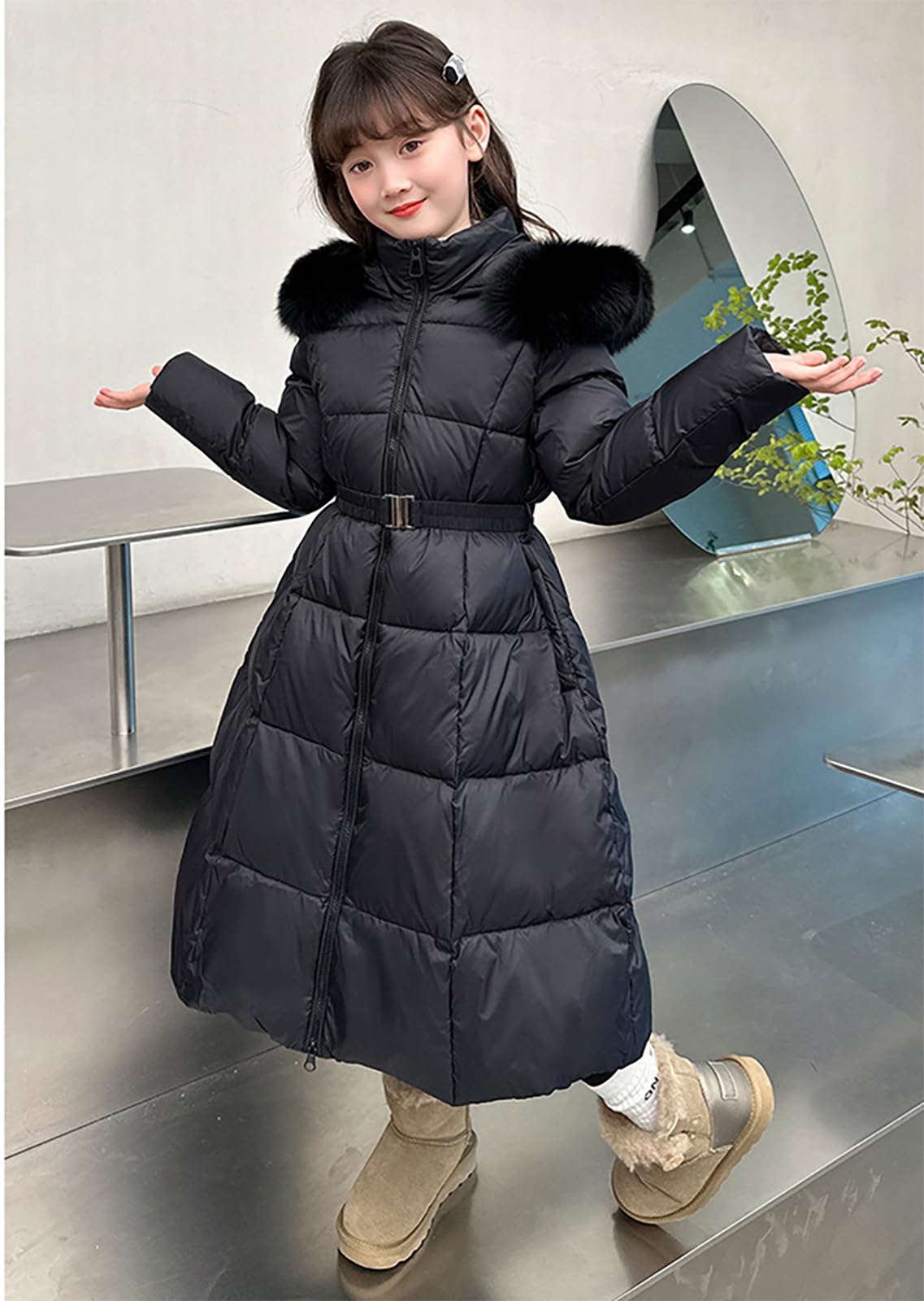 Cappotto invernale per bambini, in velluto, morbido, caldo, con cappuccio in pelliccia, con zip, tasche