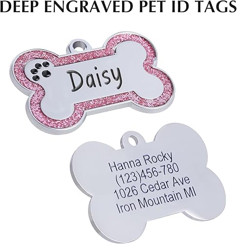 Miniatura 9 de Aimeng Etiquetas de identificación personalizadas de acero inoxidable con diseño de hueso brillante, etiquetas grabadas para perros y mascotas con 5