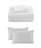 Bundle of Brushed Microfiber Bed Sheets Sets, Pre-Washed Ultra Soft & Breathable, & Pillow Covers - King Pillow Cases Set of 2-20x40 Inches-Ticking Stripe-Silver