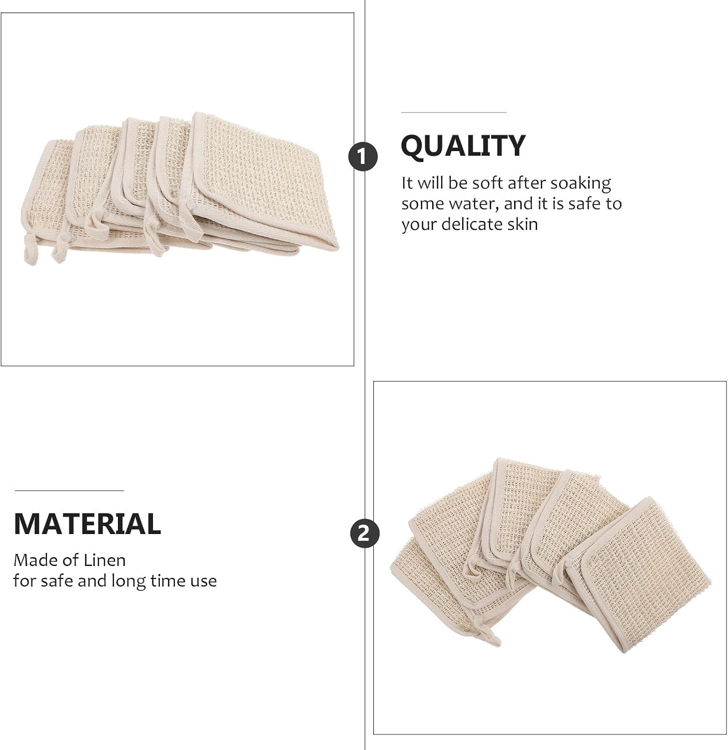 5pcs Linen Bath Body Cleaner Wash Cloths with Exfoliation and Massage Features, Thicken Square Shower Towels for Skin Cleaning and Comfortable Home Bathing