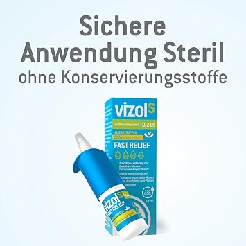 vizol s 0.21% fast relief eye drops 10 ml instantly and effectively relieve light to moderate symptoms of dry and irritated eyes no preservatives