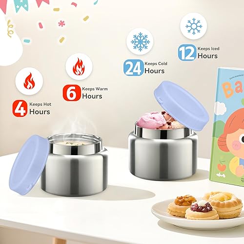 Miniatura 4 de Juego de Loncheras para Niños - Frasco de Alimentos Aislado de 12 oz, Bolsa Térmica, Envases de Comida para Almuerzo a Prueba de Fugas, Cubiertos