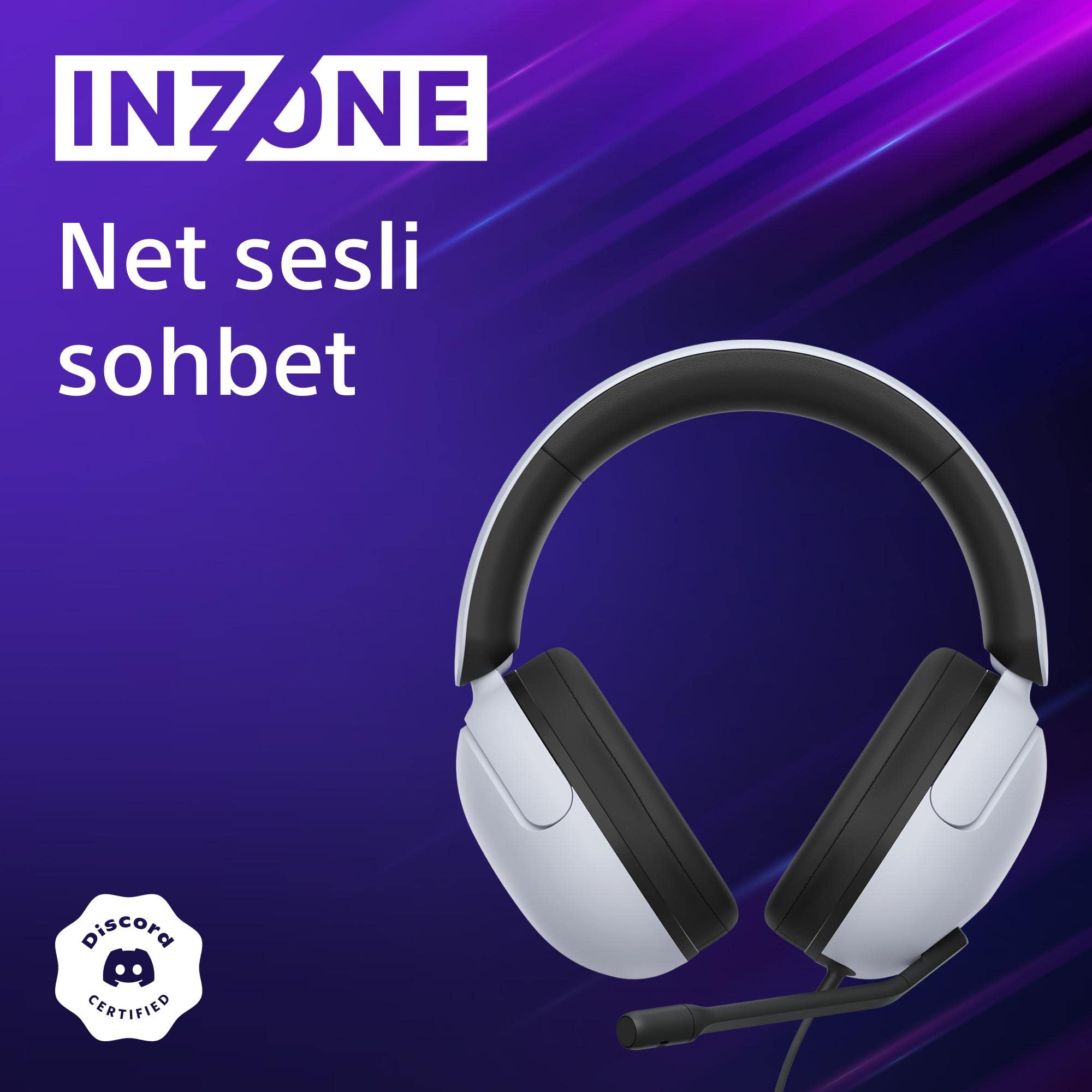 Sony INZONE H3, Zestaw słuchawkowy do gier, dźwięk przestrzenny 360 Spatial Sound do gier, mikrofon na wysięgniku, PC/PlayStation5, Biały