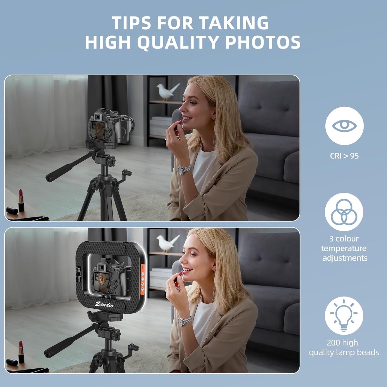 Zeadio Selfie Ring Video Light, Smartphone Handheld Grip with Powerful 20W LED Light, Adjustable Color (2500K-8500K), for Filmmaking Live Steam YouTube Video Recording etc