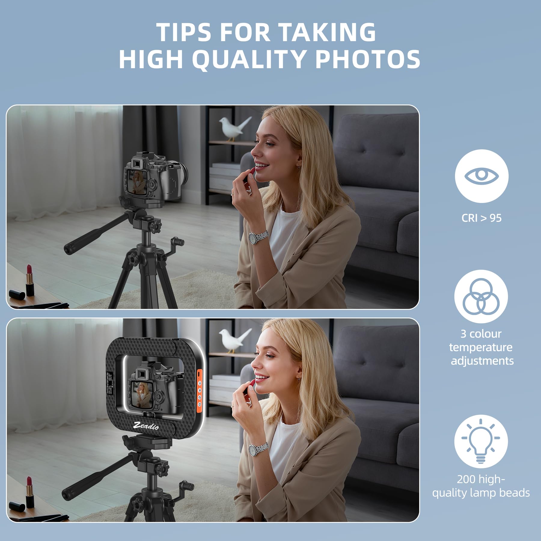 Zeadio Handheld-Ringlicht, Selfie-Licht mit Telefonhalter, dimmbares Kamera-Videolicht 2500K-8500K, tragbares Fülllicht CRI>95 für Vlogging, TikTok, Make-up, Livestreaming, Fotografie etc