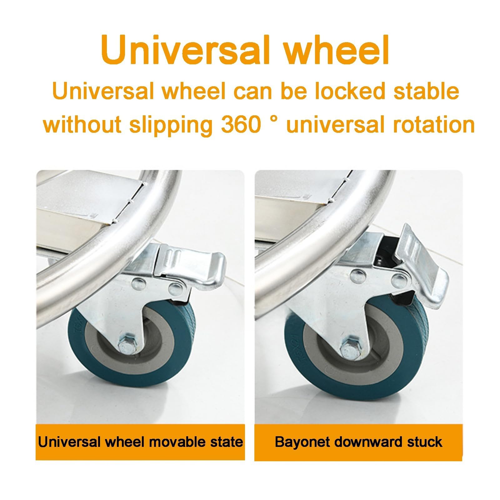 Carrello resistente con ruote, supporto mobile a secchio in acciaio inossidabile, carrello a telaio rotondo in acciaio inossidabile, carrello di fatturato per esterni e interni (cinque ruote, 32 cm)