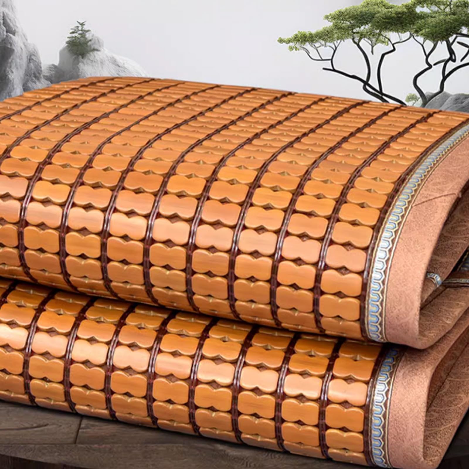 GTHTUHFD Cooling Bamboo Sping Mat Foldable Summer Mattress Pad Carbonized Maong Bed Mat Breathable Summer Sp Mat For Hot Weather Portable Cooling Mattress For T,1.8 * 2m/5.9 * 6.5FT