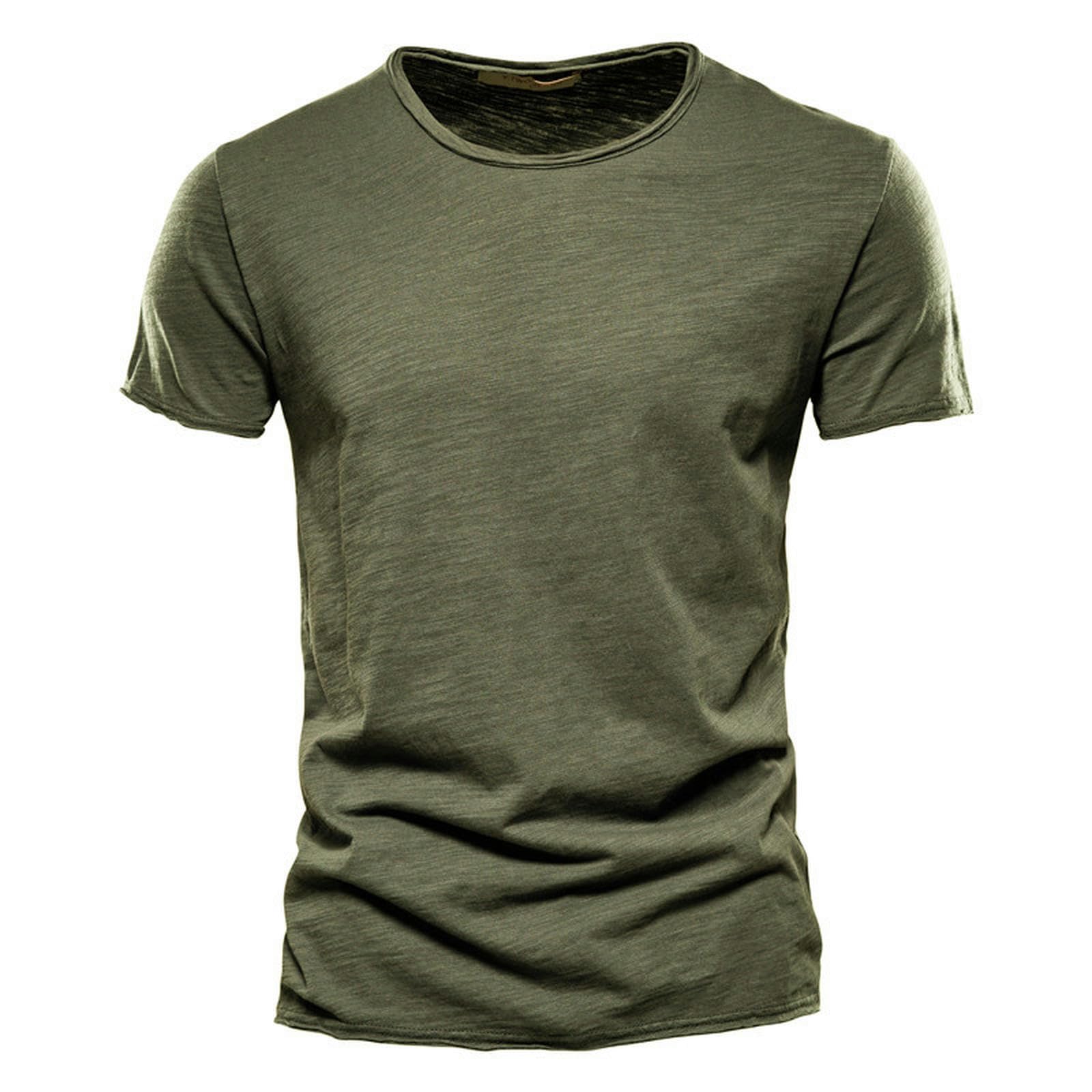 T-shirt col en V pour hommes en vert militaire grande taille 5XL