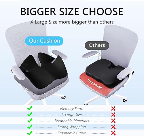 Miniatura 7 de TASPGE Cojín de asiento de espuma viscoelástica suave y cómodo  Versión mejorada 2024 Cojín para silla de oficina, tamaño XL, cojín de asiento de