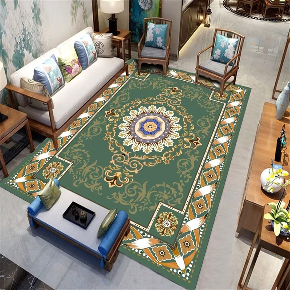 Tapis floral vintage vert 90x120cm tapis de canapé motif rétro