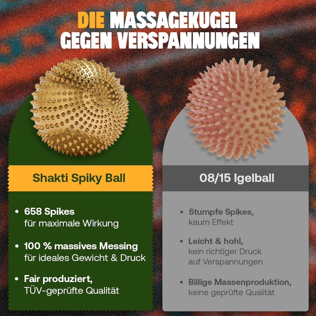 ShaktiMat [Das Original seit 2007] Spiky Ball - Igelball für intensive Akupressur und Massage - Faire Produktion - Rollmatte und Ständer aus Naturkork - Regen die Durchblutung an & lösen Verspannungen