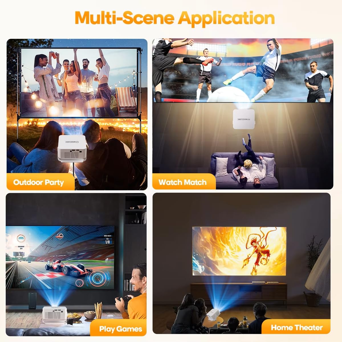 Mini projecteur Compatible 4K et 8K, Android 14 8K 400 ANSI avec WiFi 6 et Bluetooth 5.4, Mise au Point Automatique et Correction trapézoïdale Verticale, Une Utilisation en extérieur et à Domicile.