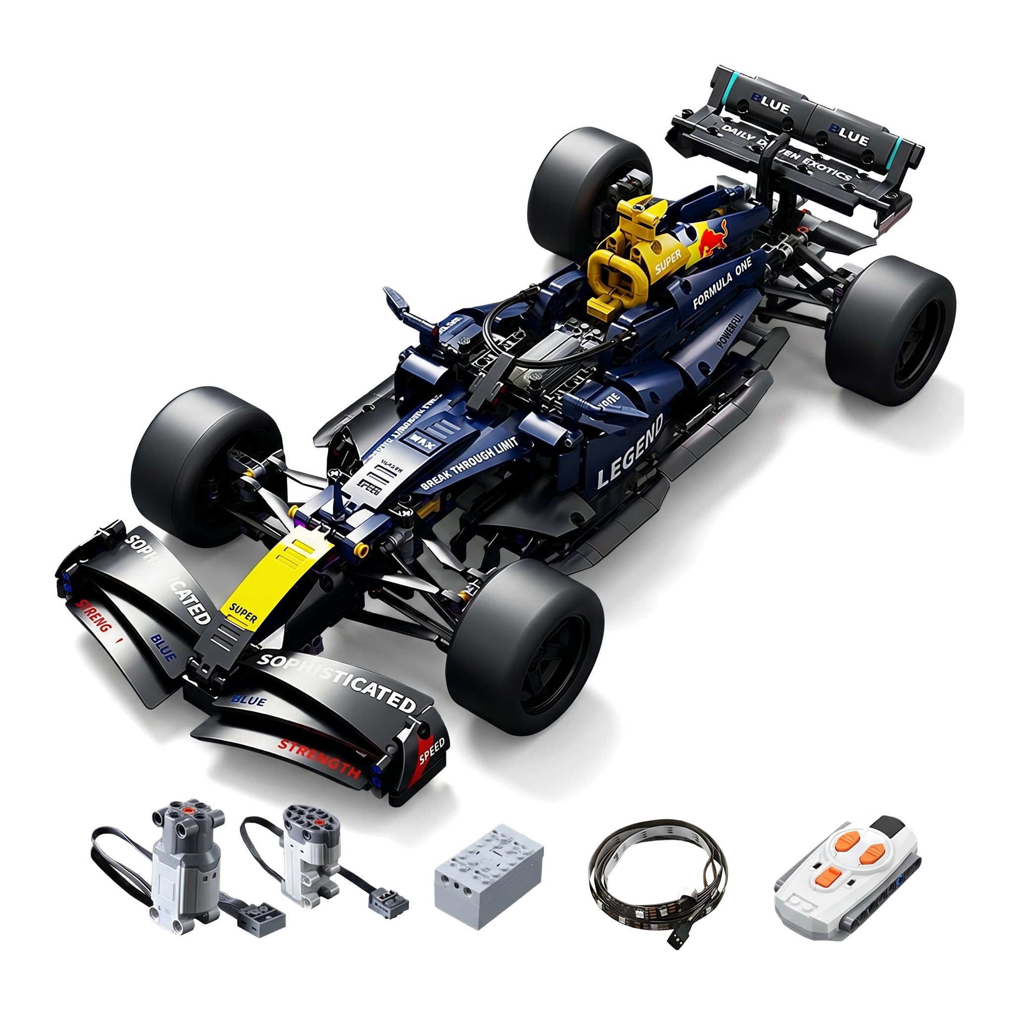1:10 RC Auto, Open Wheel RC Auto, 1:10 mit LED Modell | 1:10 RC Auto: RC-Antrieb, LED-Lichter und detaillierte Aufhängung; Familienbauzeit, Fahrten im Zimmer, Display