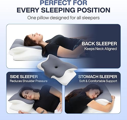 Miniatura 2 de Almohada ergonómica de espuma viscoelástica con orificio para el brazo, soporte ortopédico cervical de mariposa para dormir de lado, reduce la