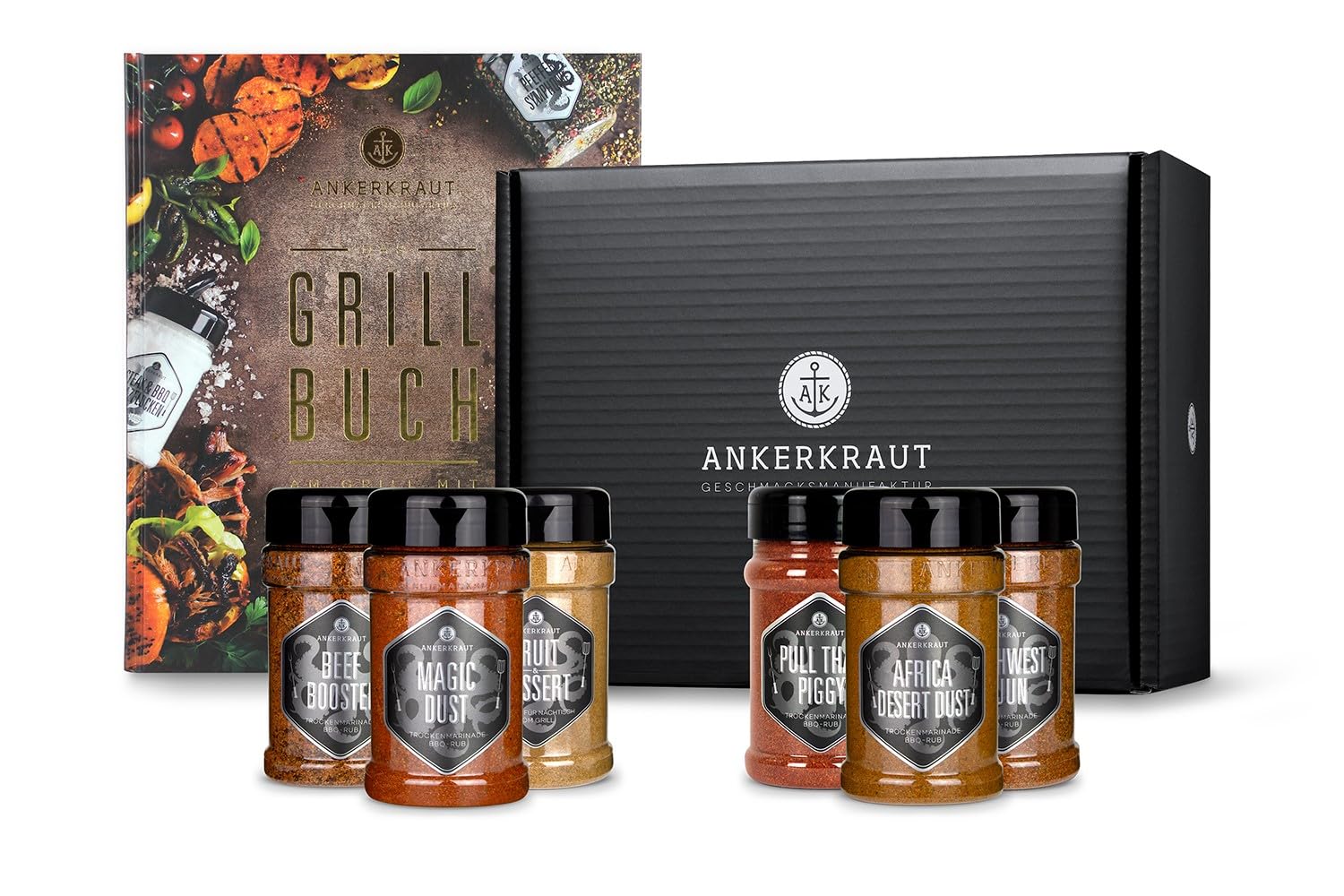 Ankerkraut Grillbuch-Set mit 6 Streuern, 1320g Gewürze plus Buch im Bundle