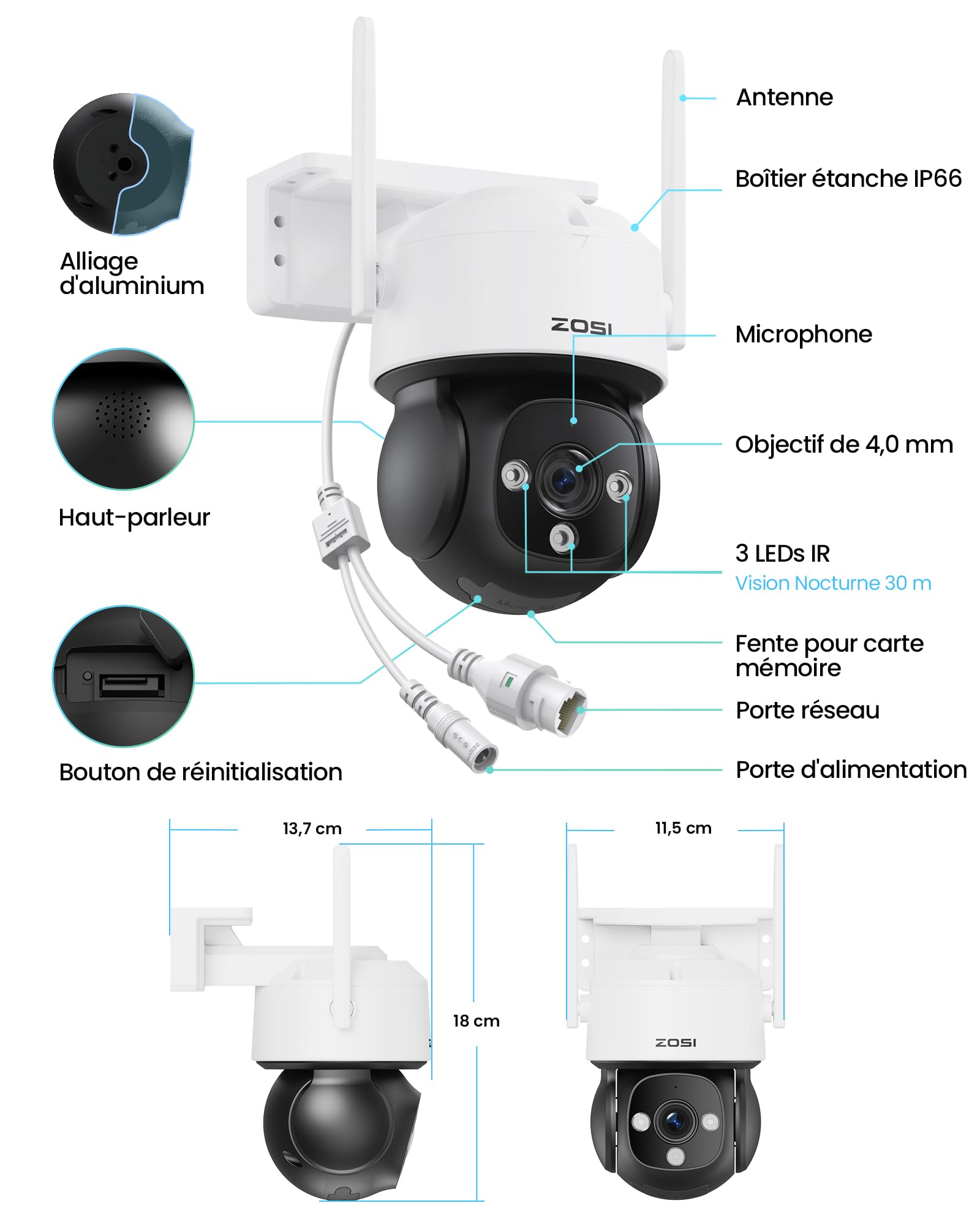 ZOSI C290 4K 8MP 64Go Pan & Tilt 360° Caméra Surveillance WiFi Extérieure