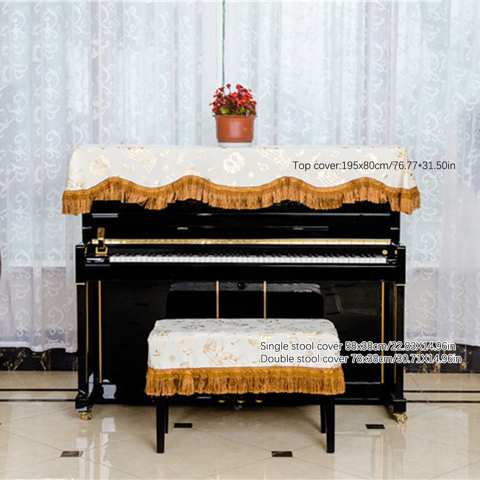 Telo Copri-Sgabello per Pianoforte con Copri-Sgabello, Copertura Protettiva Universale per Pianoforte Verticale, Copertura Decorativa con Stampa a Mezzo Pianoforte per Pianoforte Verticale u