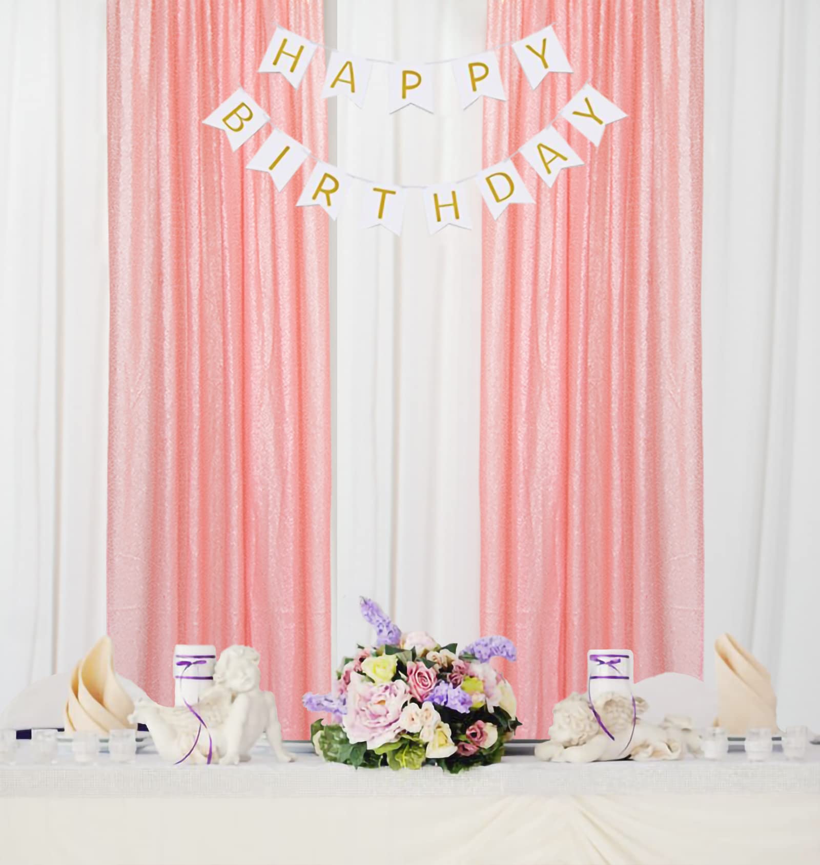 ShinyBeauty Pink Sequin Backdrop Curtains 2 Panels Seuqin Bakdrop 4x8FT Shimmer Backdrop for Photography Wedding Backdrop Drapes Pink Glitter Backdrop Curtain for Baby Shower Decoration