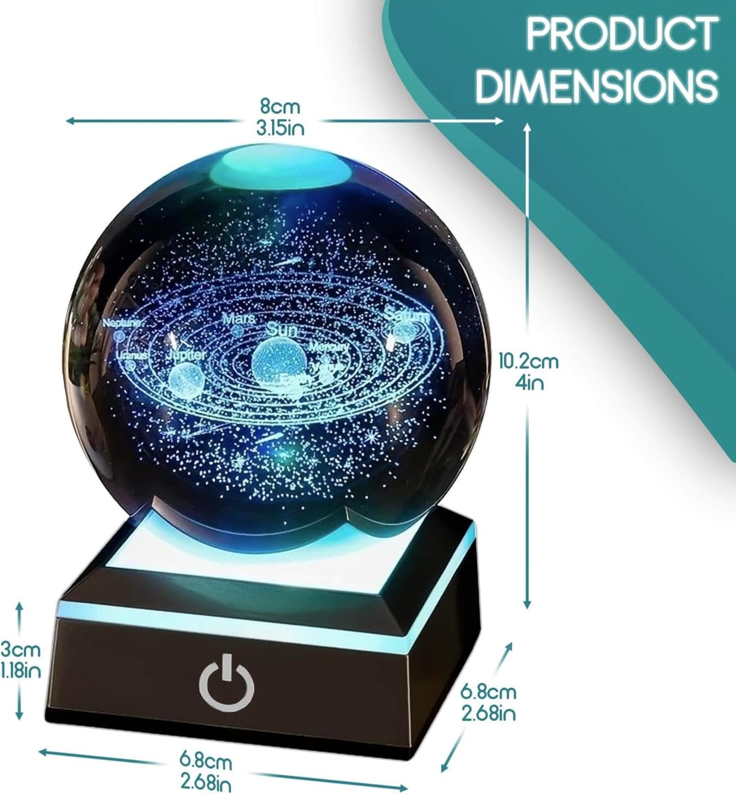 Układ Słoneczny 3D Kryształowa Kula Z Podstawką Zmieniającą Kolor LED Grawerowany Wszechświat Z Nazwami Planet Kula Astronomia Nauka Nocna Dekoracja świetlna Prezent Dla Dzieci,8cm