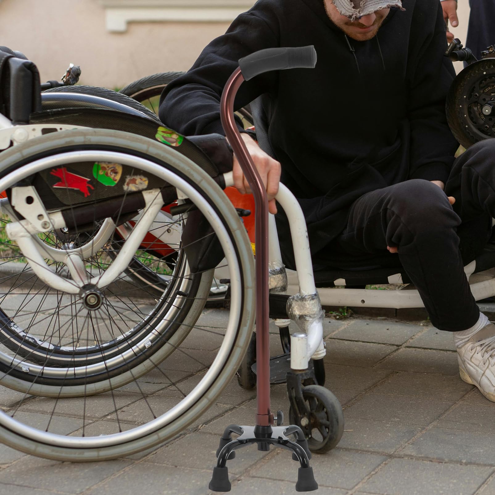 Healvian Vierbeiniger Gehstock aus Aluminiumlegierung Bronzegriff rutschfeste Gummifüße für Senioren und Männer Mobilitätshilfe