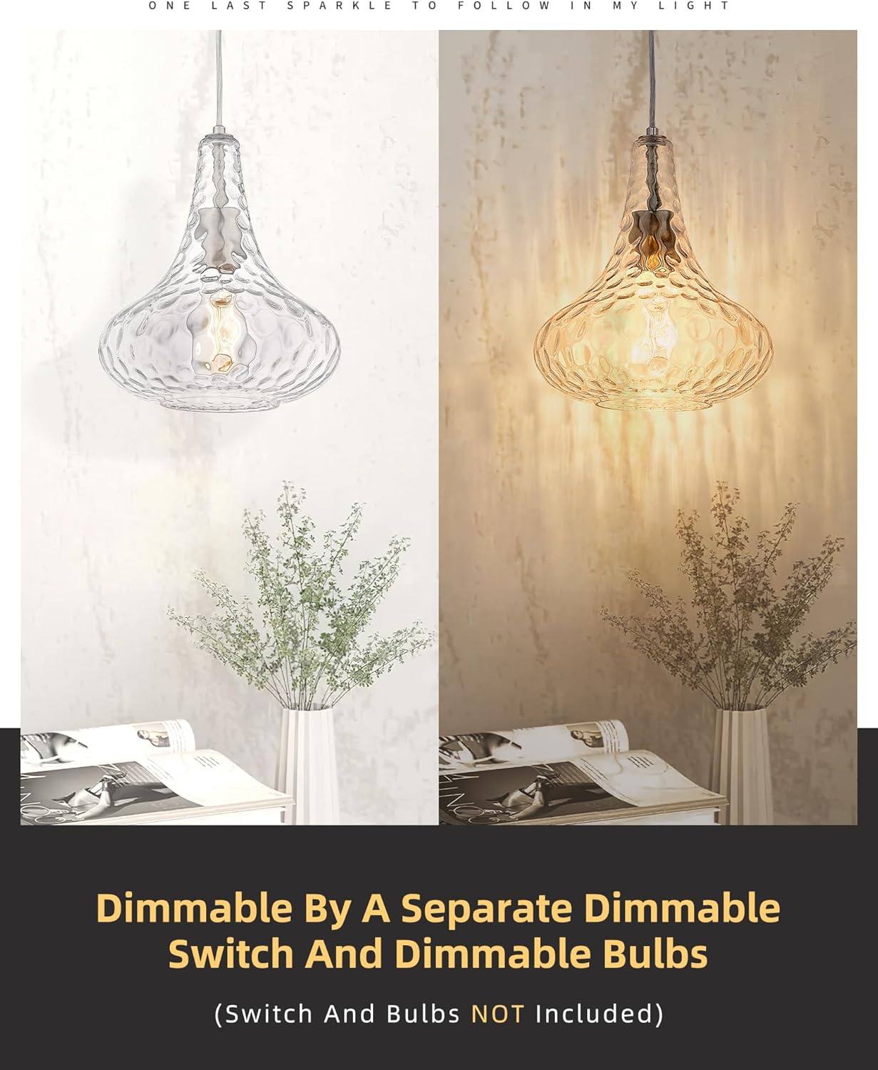 AUTELO Glass Kitchen Pendant Lights Pendant Light Fixture with Hammered Glass Hanging Light for Kitchen Island Living Room Dinning Room H9164