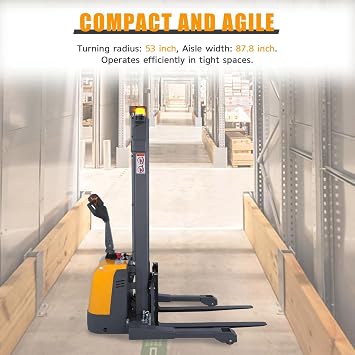 Apollo Full Electric Pallet Stacker, Material Lifts 3300 lbs Capacity, 118 Lifting Height, Gel Battery Powered Forklift with Straddle Legs and Adjustable Forks