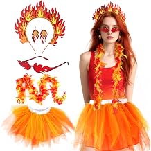Beelittle Flame Costume Set for Women Fire Headband Sunglasses Feather Boa Flame Dangle Halloween Cosplay Accessories
