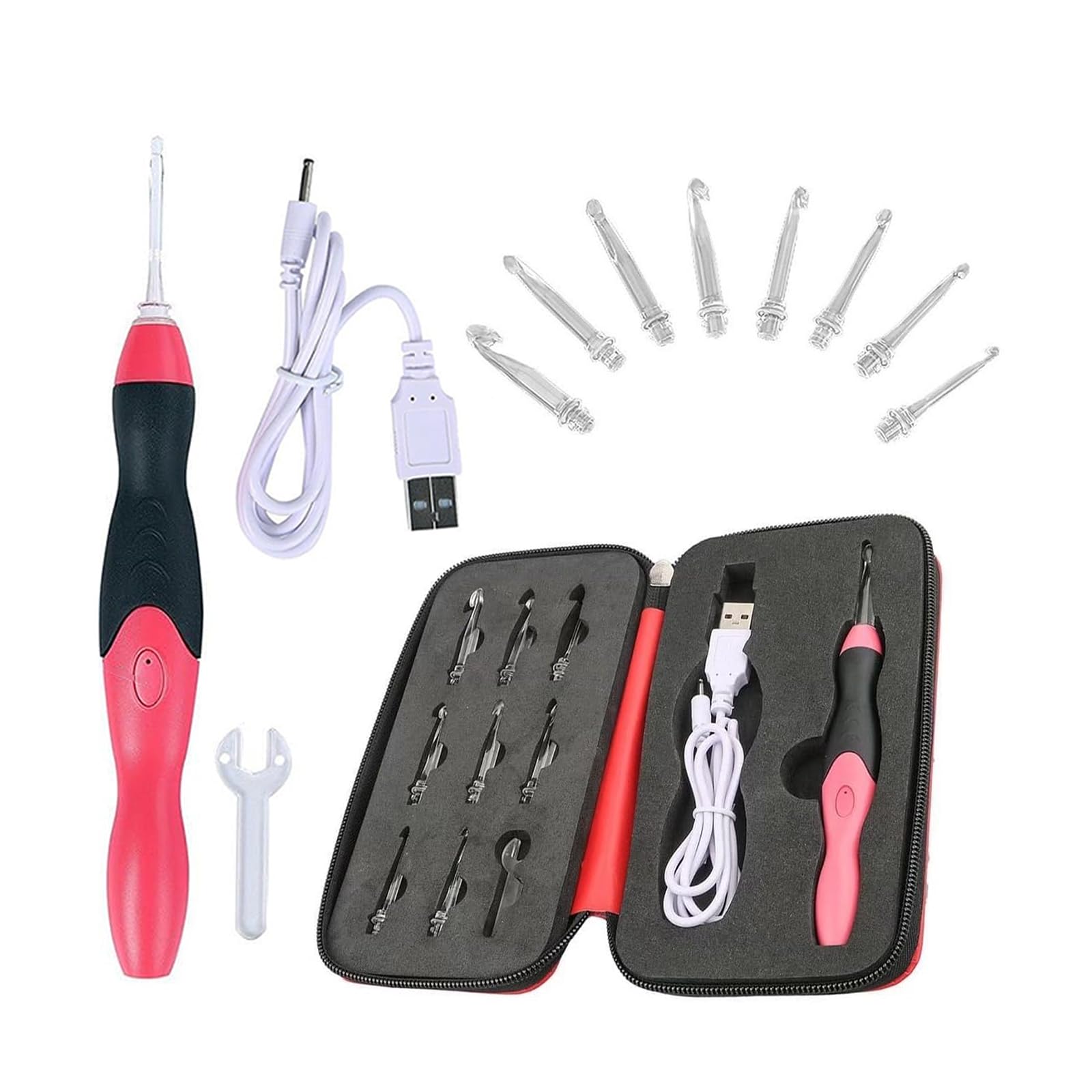 JahyShow 9 in 1 Rechargeable LED Lighted Crochet Hooks Set with Zip Case Light Up Knitting Needles Kit (Interchangeable Heads Size from 2.5mm to 6.5mm)-image-46