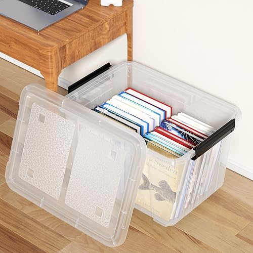 Miniatura 5 de Paquete de 4 contenedores de almacenamiento de plástico de 50 cuartos de galón con tapa y hebillas de cierre seguro, caja apilable con ruedas,