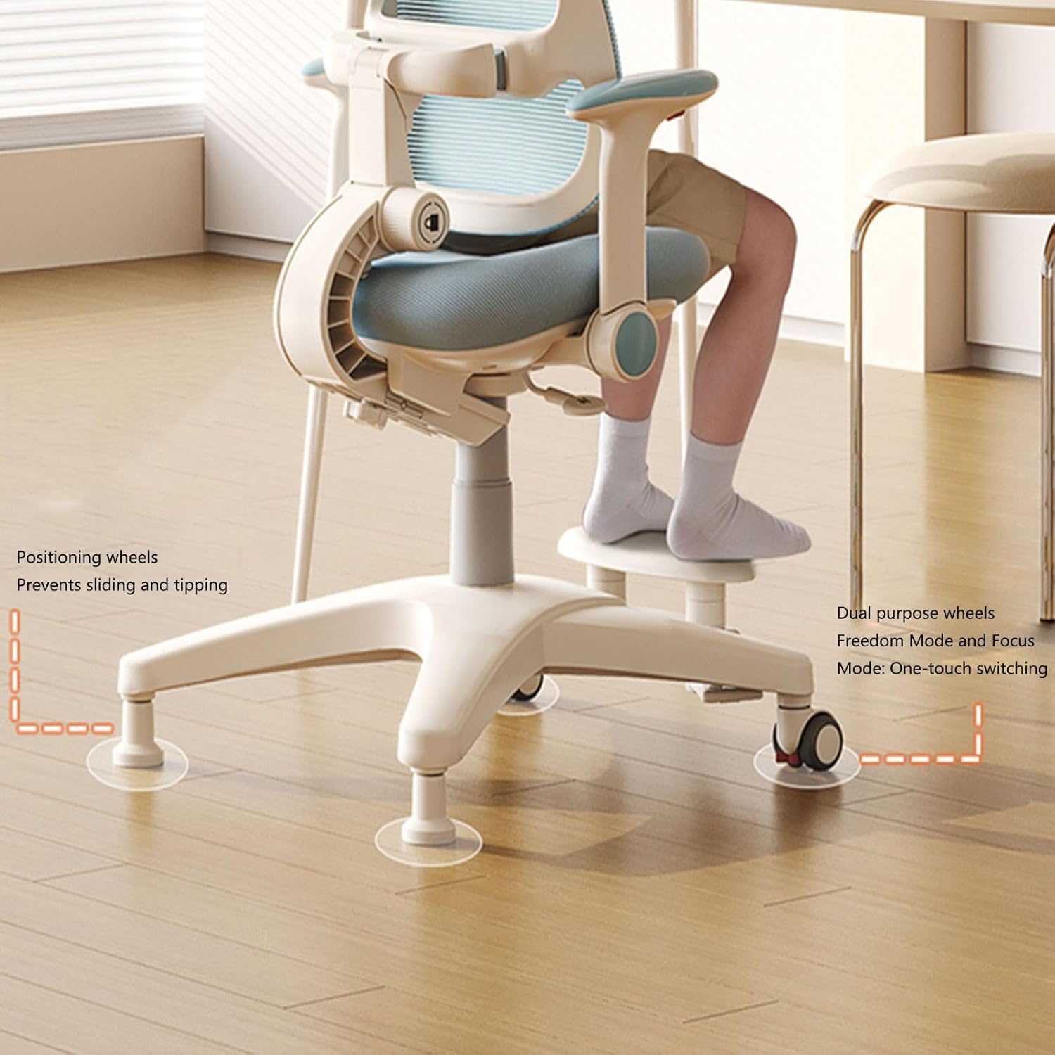 Office Computer Desk Chair- Children's Study Chair Student Homework Chair with Footrest Backrest Proper Posture Lifting Desk Chair(Blue)