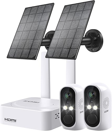 ZOSI Sistema de cámara inalámbrico de 8 canales y 2 K, 2 unidades de cámaras de 3MP sin cables para interiores y exteriores con fuente de