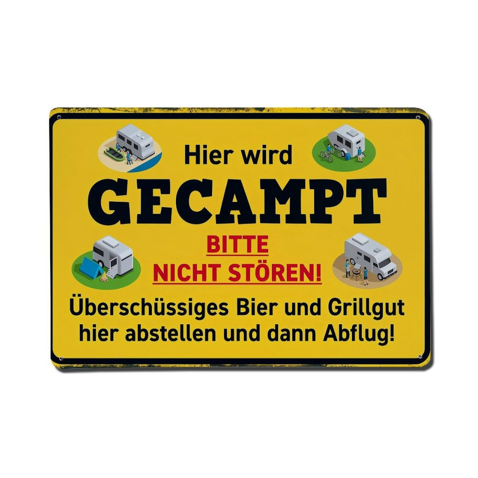 Campsite Warning Sign With Camper And Grill Metal Tin Sign Plaque