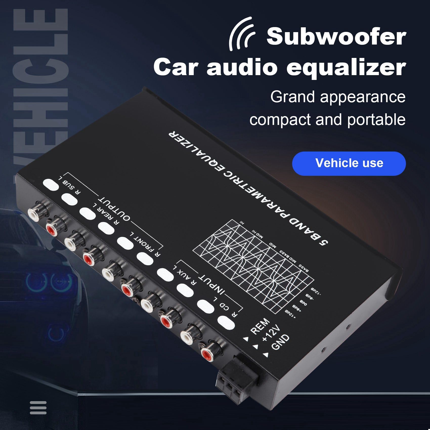 3X Ecualizador de Audio para Automóvil de 5 Bandas, Ecualizador Gráfico Ajustable para Amplificador de Automóvil EQ de 5 Bandas con Interruptor de Selección de Entrada CD/AUX,Negro