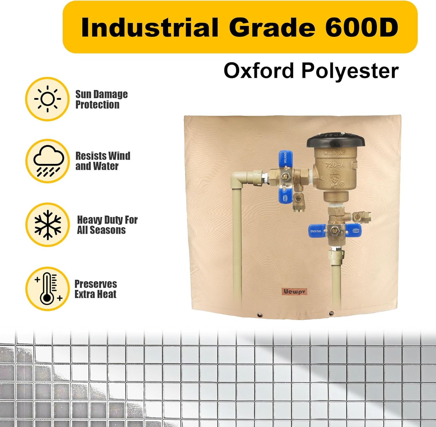 Backflow Preventer Pipe Insulation Cover - Irrigation Sprinkler Valve Insulated Pouch - Water Well Pump Cover - Sturdy 5 Layers for Winter Freeze Protection, 24" W x 24" H, Beige